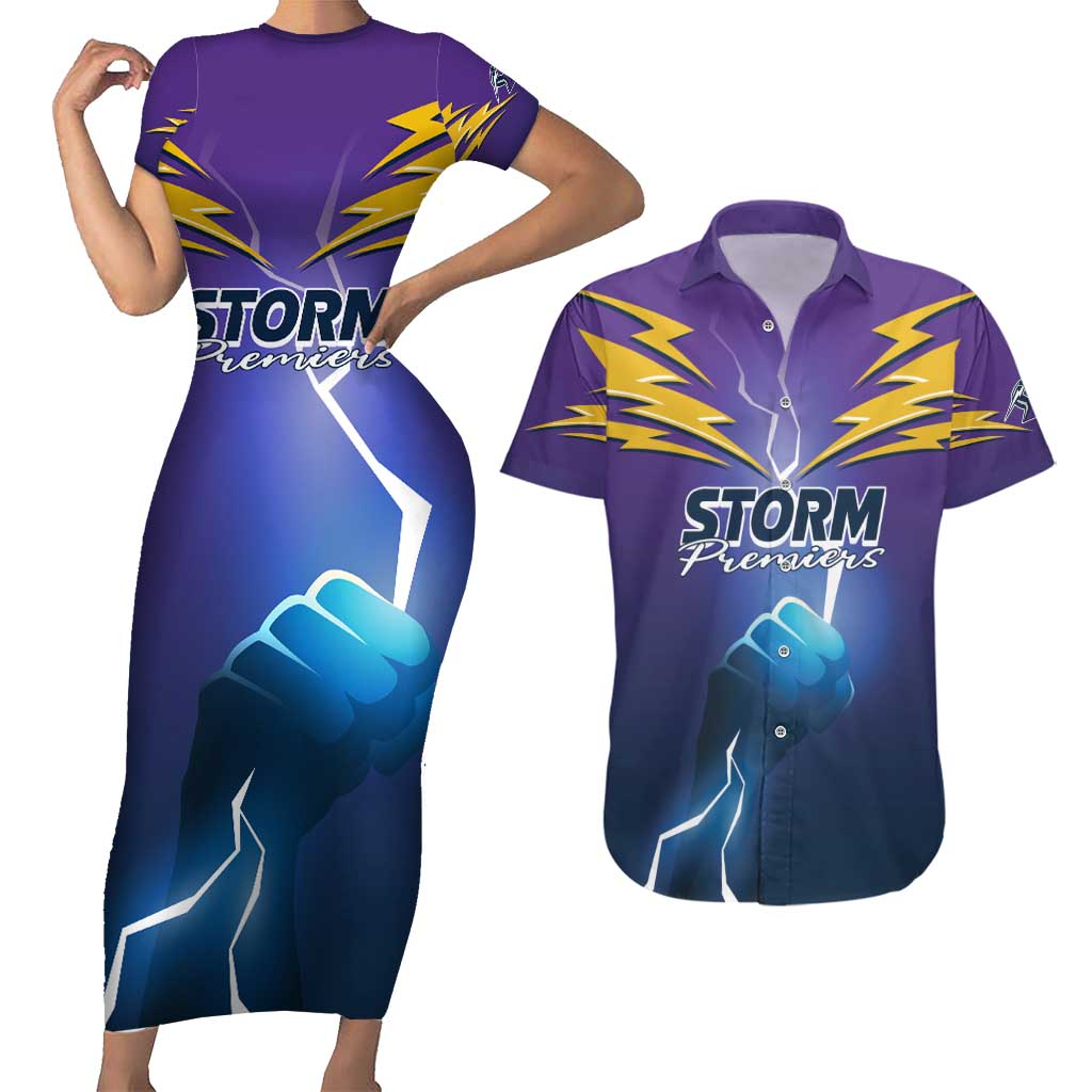 Storm Premiers Custom Couples Matching Short Sleeve Bodycon Dress and Hawaiian Shirt Thunder Catcher