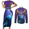 Storm Premiers Custom Couples Matching Short Sleeve Bodycon Dress and Long Sleeve Button Shirt Thunder Catcher