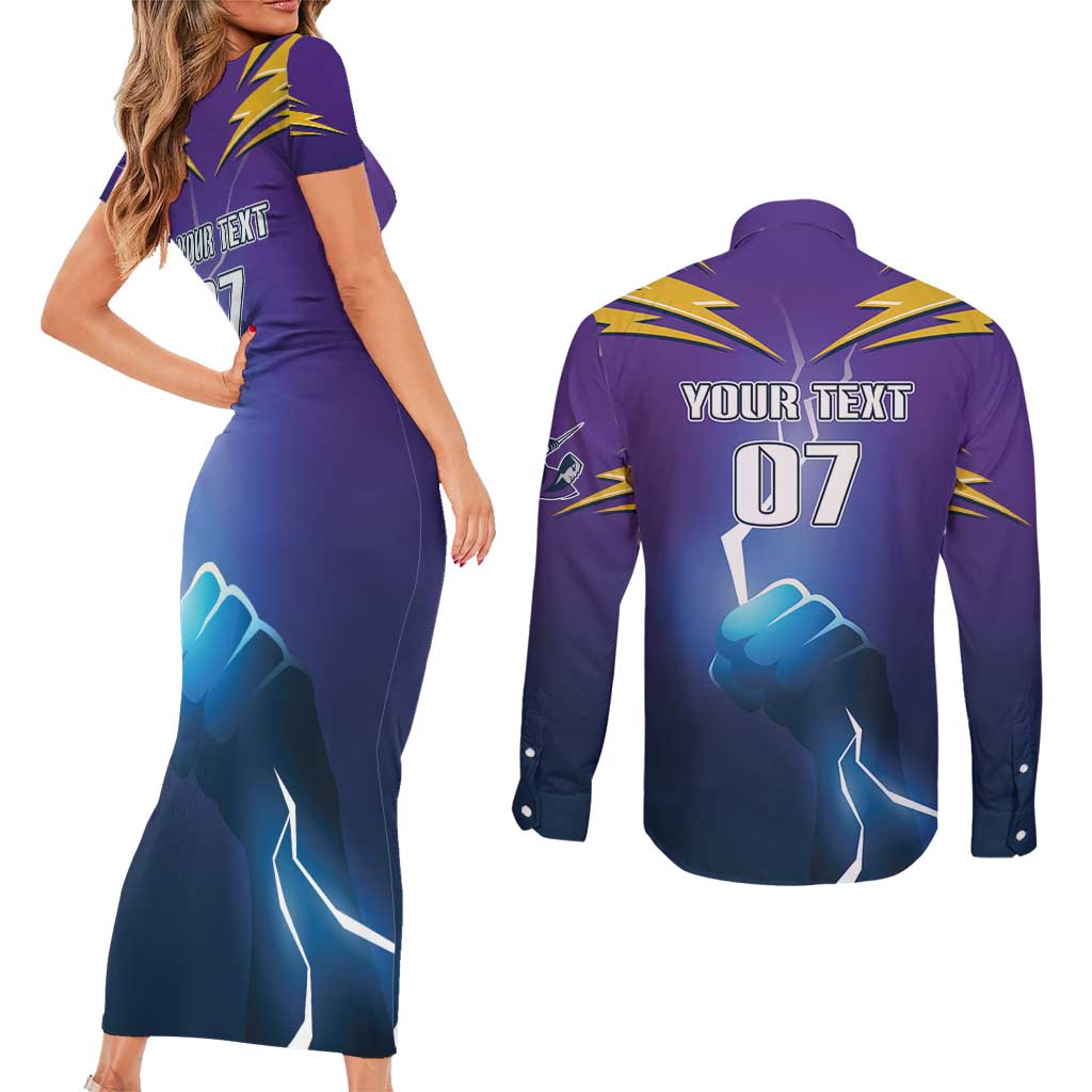 Storm Premiers Custom Couples Matching Short Sleeve Bodycon Dress and Long Sleeve Button Shirt Thunder Catcher