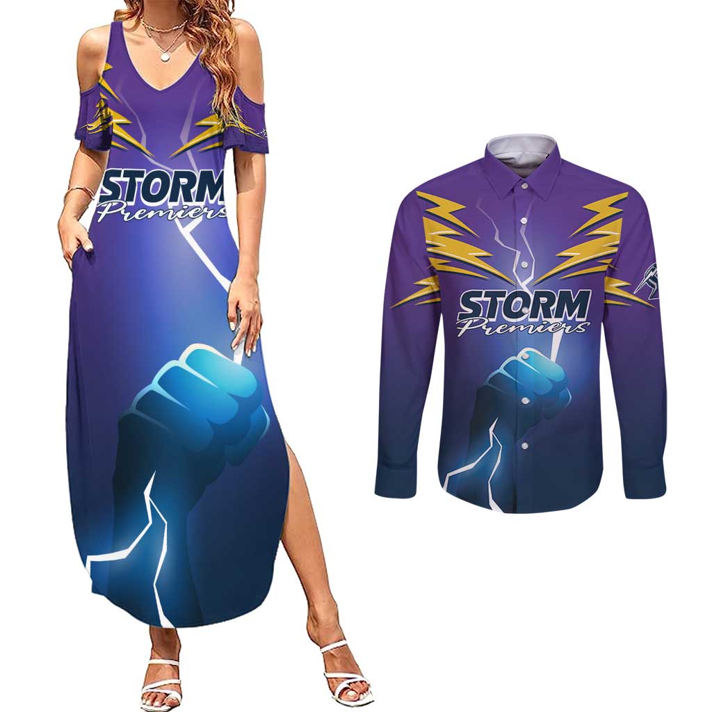 Storm Premiers Custom Couples Matching Summer Maxi Dress and Long Sleeve Button Shirt Thunder Catcher