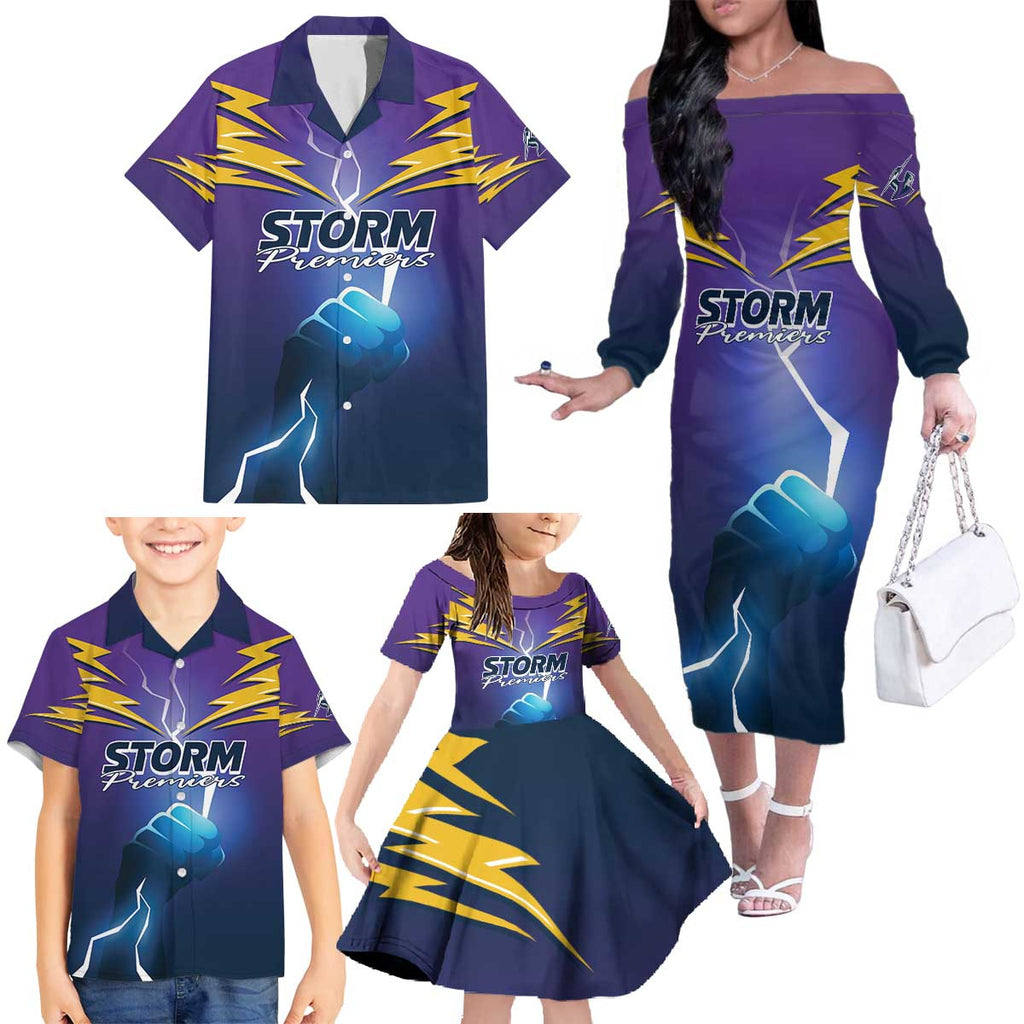 Storm Premiers Custom Family Matching Off The Shoulder Long Sleeve Dress and Hawaiian Shirt Thunder Catcher