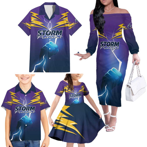 Storm Premiers Custom Family Matching Off The Shoulder Long Sleeve Dress and Hawaiian Shirt Thunder Catcher