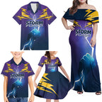 Storm Premiers Custom Family Matching Off Shoulder Maxi Dress and Hawaiian Shirt Thunder Catcher