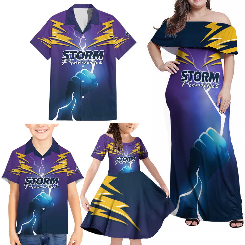 Storm Premiers Custom Family Matching Off Shoulder Maxi Dress and Hawaiian Shirt Thunder Catcher