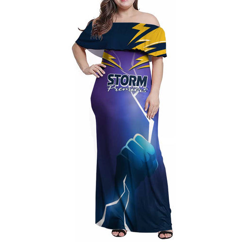 Storm Premiers Custom Family Matching Off Shoulder Maxi Dress and Hawaiian Shirt Thunder Catcher