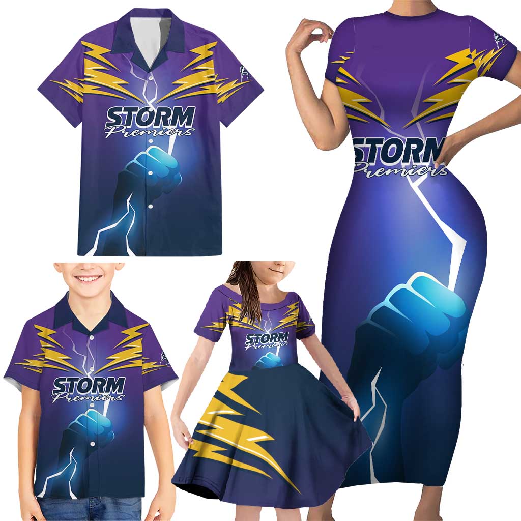 Storm Premiers Custom Family Matching Short Sleeve Bodycon Dress and Hawaiian Shirt Thunder Catcher