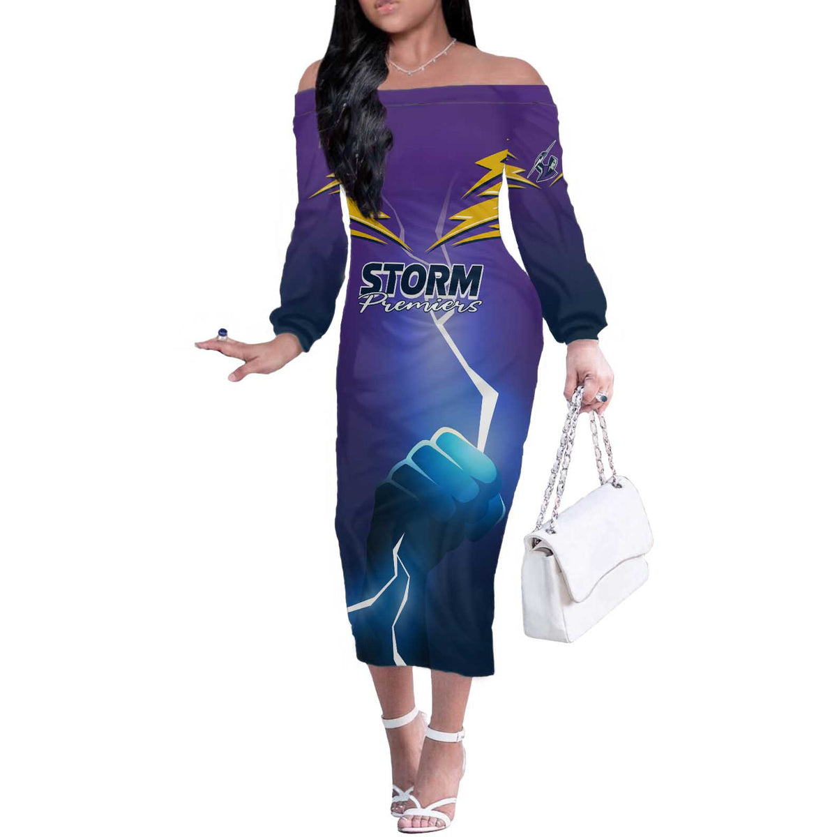 Storm Premiers Custom Off The Shoulder Long Sleeve Dress Thunder Catcher