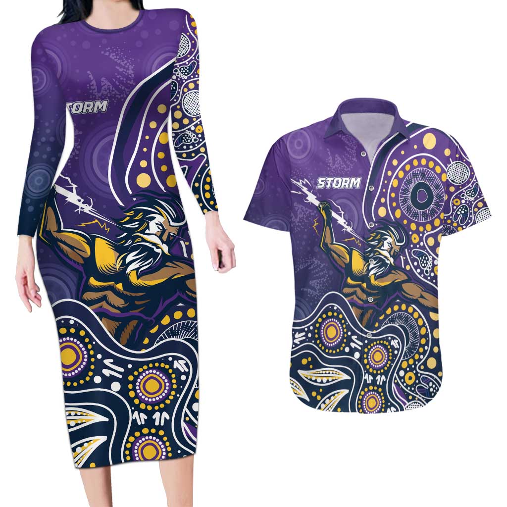 Personalised Storm Rugby Aboriginal Couples Matching Long Sleeve Bodycon Dress and Hawaiian Shirt 2024 GO Storms