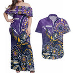Personalised Storm Rugby Aboriginal Couples Matching Off Shoulder Maxi Dress and Hawaiian Shirt 2024 GO Storms