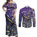Personalised Storm Rugby Aboriginal Couples Matching Off Shoulder Maxi Dress and Long Sleeve Button Shirt 2024 GO Storms