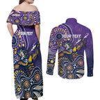 Personalised Storm Rugby Aboriginal Couples Matching Off Shoulder Maxi Dress and Long Sleeve Button Shirt 2024 GO Storms