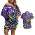 Personalised Storm Rugby Aboriginal Couples Matching Off Shoulder Short Dress and Hawaiian Shirt 2024 GO Storms