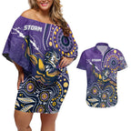 Personalised Storm Rugby Aboriginal Couples Matching Off Shoulder Short Dress and Hawaiian Shirt 2024 GO Storms