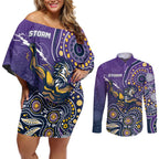 Personalised Storm Rugby Aboriginal Couples Matching Off Shoulder Short Dress and Long Sleeve Button Shirt 2024 GO Storms