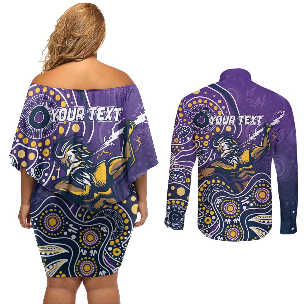 Personalised Storm Rugby Aboriginal Couples Matching Off Shoulder Short Dress and Long Sleeve Button Shirt 2024 GO Storms