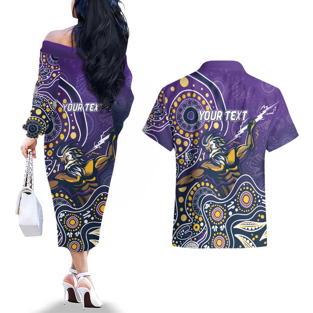 Personalised Storm Rugby Aboriginal Couples Matching Off The Shoulder Long Sleeve Dress and Hawaiian Shirt 2024 GO Storms