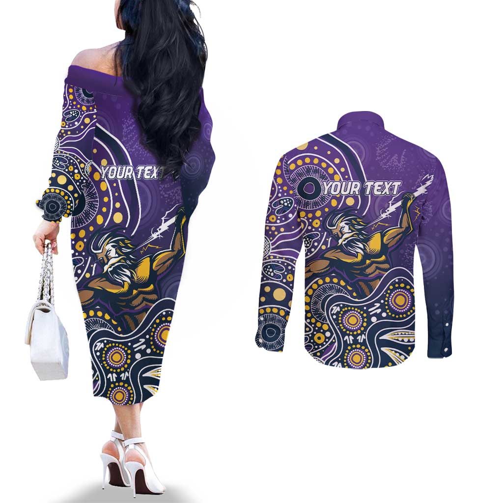 Personalised Storm Rugby Aboriginal Couples Matching Off The Shoulder Long Sleeve Dress and Long Sleeve Button Shirt 2024 GO Storms