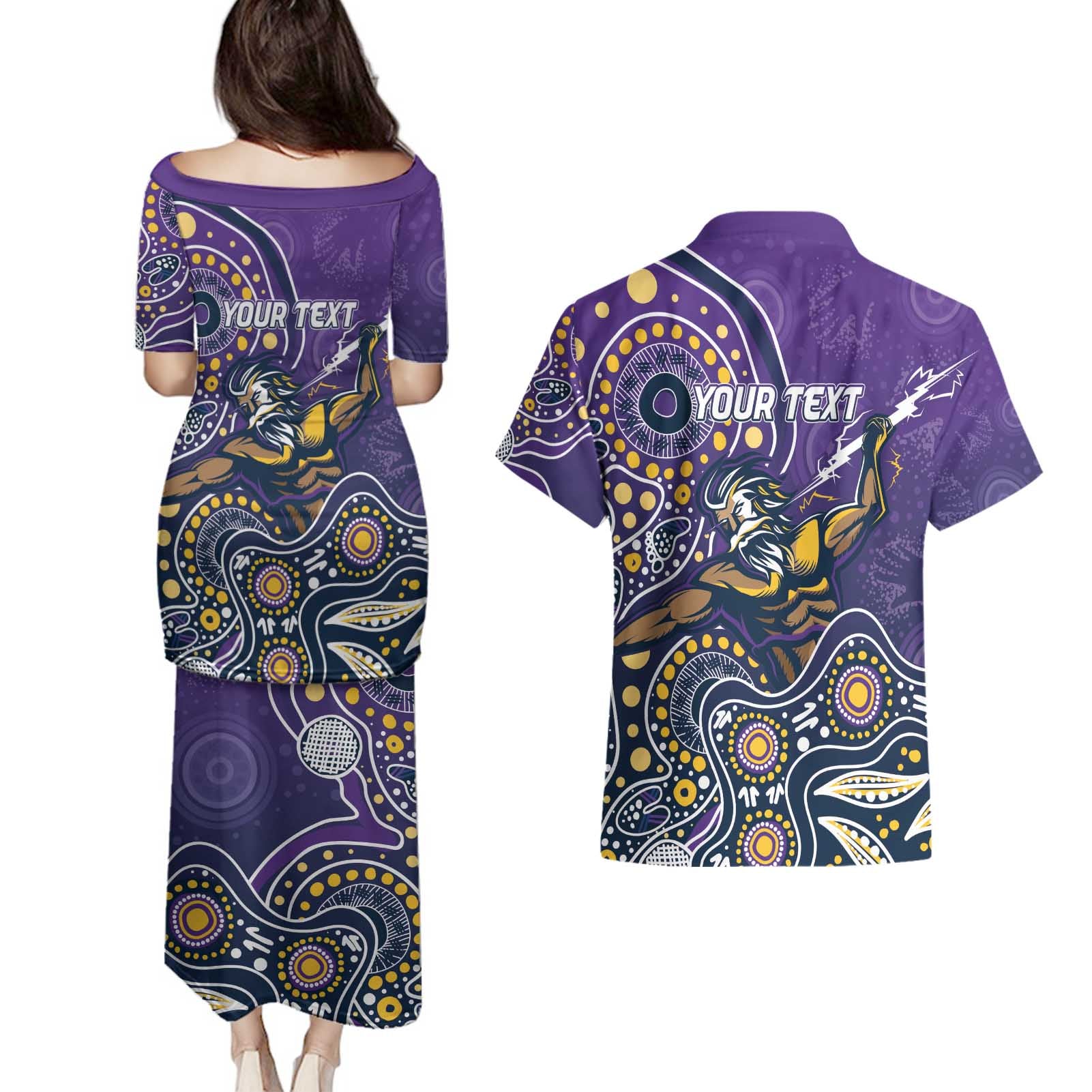 Personalised Storm Rugby Aboriginal Couples Matching Puletasi and Hawaiian Shirt 2024 GO Storms