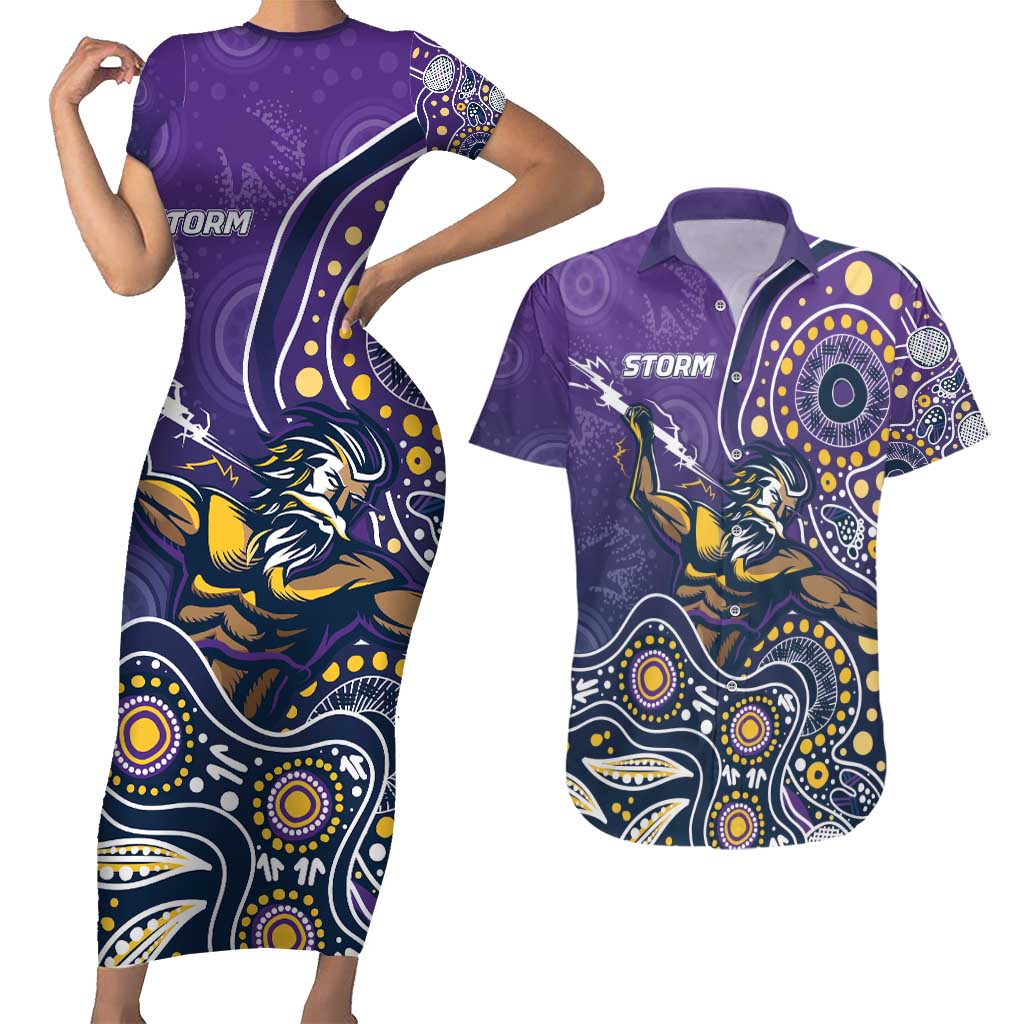 Personalised Storm Rugby Aboriginal Couples Matching Short Sleeve Bodycon Dress and Hawaiian Shirt 2024 GO Storms