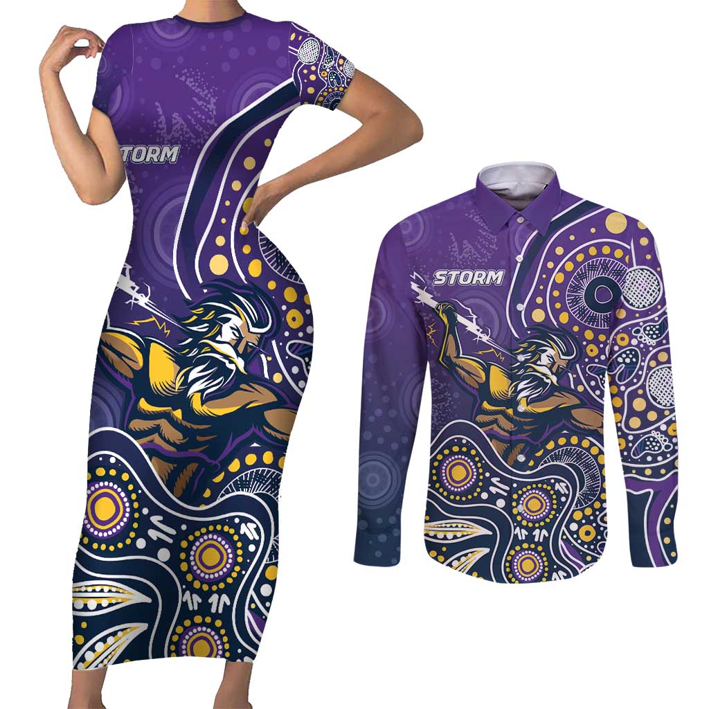 Personalised Storm Rugby Aboriginal Couples Matching Short Sleeve Bodycon Dress and Long Sleeve Button Shirt 2024 GO Storms