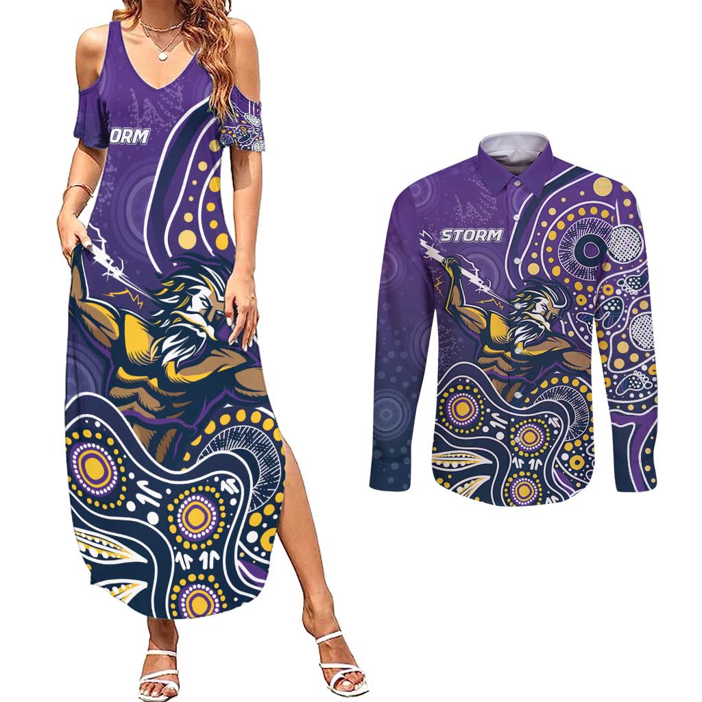 Personalised Storm Rugby Aboriginal Couples Matching Summer Maxi Dress and Long Sleeve Button Shirt 2024 GO Storms