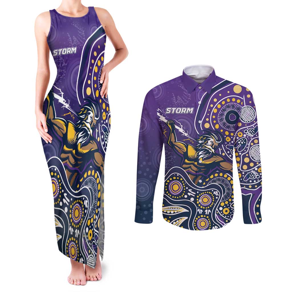 Personalised Storm Rugby Aboriginal Couples Matching Tank Maxi Dress and Long Sleeve Button Shirt 2024 GO Storms