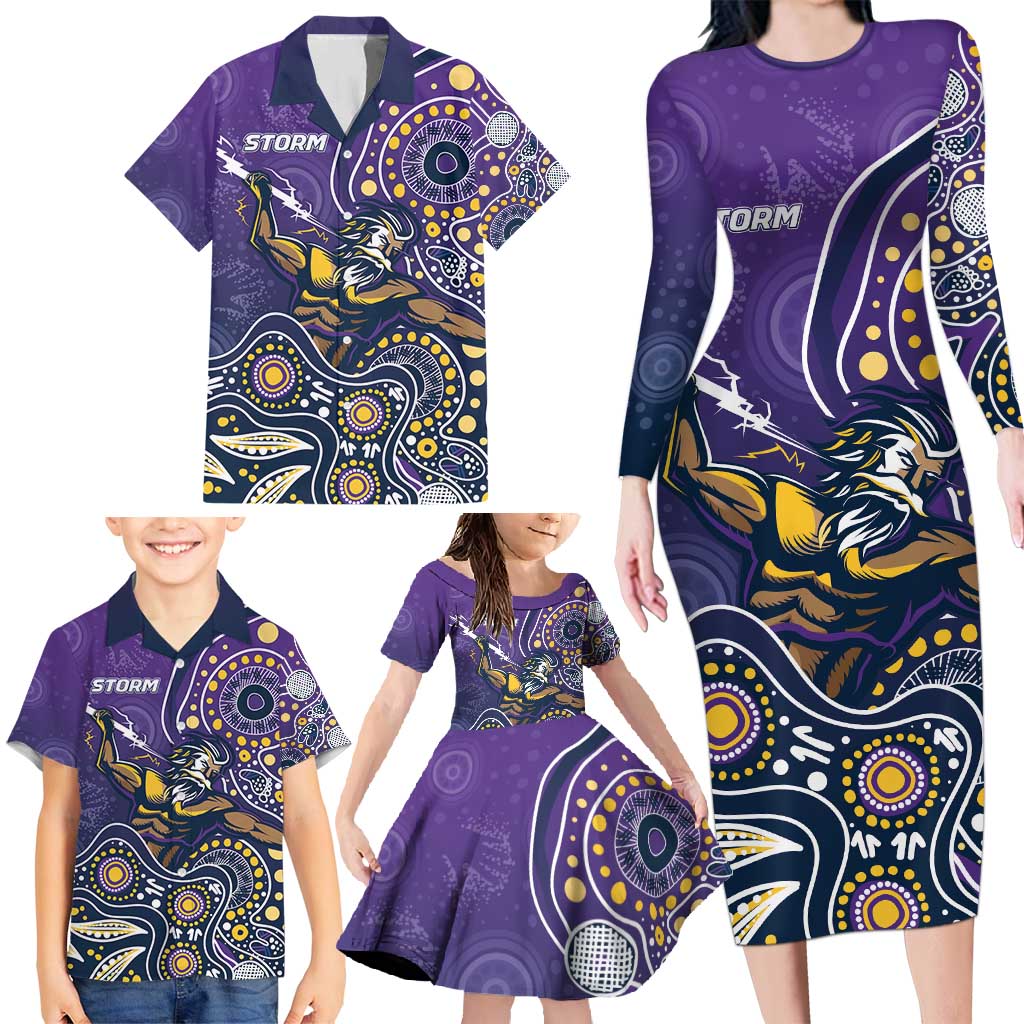 Personalised Storm Rugby Aboriginal Family Matching Long Sleeve Bodycon Dress and Hawaiian Shirt 2024 GO Storms