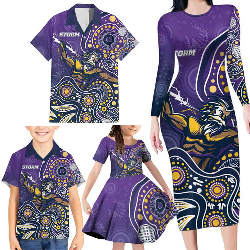Personalised Storm Rugby Aboriginal Family Matching Long Sleeve Bodycon Dress and Hawaiian Shirt 2024 GO Storms