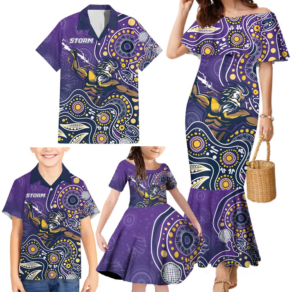 Personalised Storm Rugby Aboriginal Family Matching Mermaid Dress and Hawaiian Shirt 2024 GO Storms