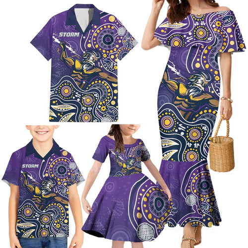Personalised Storm Rugby Aboriginal Family Matching Mermaid Dress and Hawaiian Shirt 2024 GO Storms