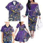 Personalised Storm Rugby Aboriginal Family Matching Off The Shoulder Long Sleeve Dress and Hawaiian Shirt 2024 GO Storms