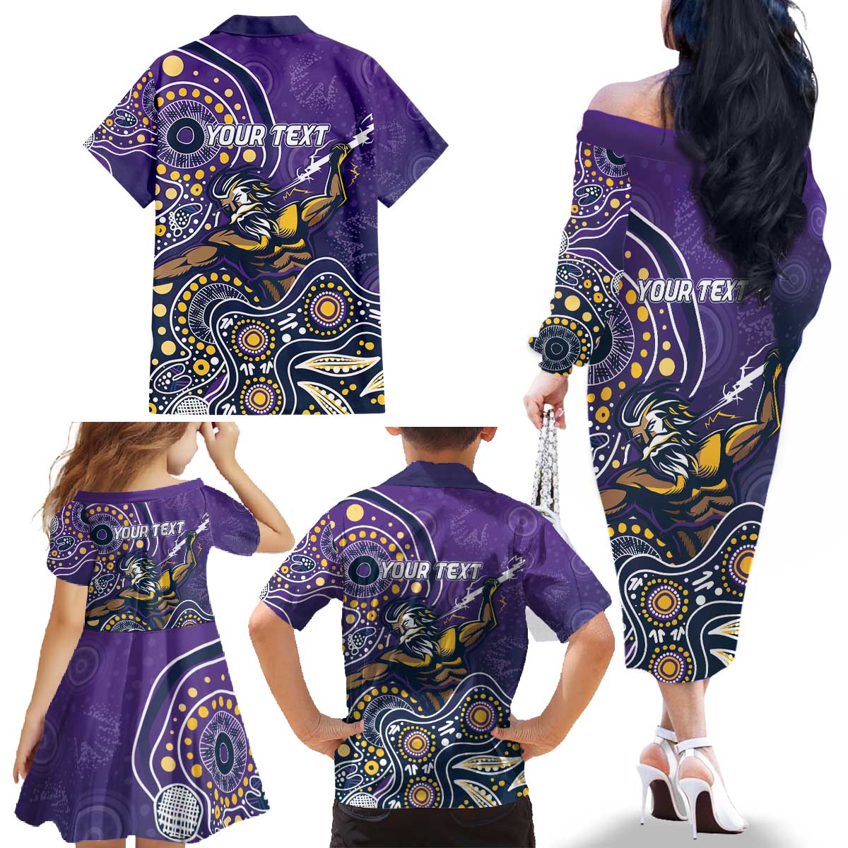 Personalised Storm Rugby Aboriginal Family Matching Off The Shoulder Long Sleeve Dress and Hawaiian Shirt 2024 GO Storms