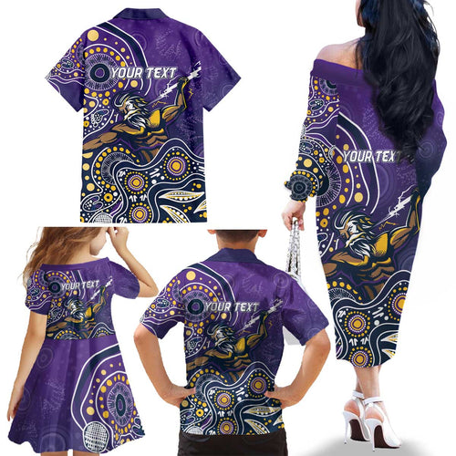 Personalised Storm Rugby Aboriginal Family Matching Off The Shoulder Long Sleeve Dress and Hawaiian Shirt 2024 GO Storms