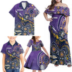 Personalised Storm Rugby Aboriginal Family Matching Off Shoulder Maxi Dress and Hawaiian Shirt 2024 GO Storms