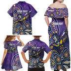 Personalised Storm Rugby Aboriginal Family Matching Off Shoulder Maxi Dress and Hawaiian Shirt 2024 GO Storms
