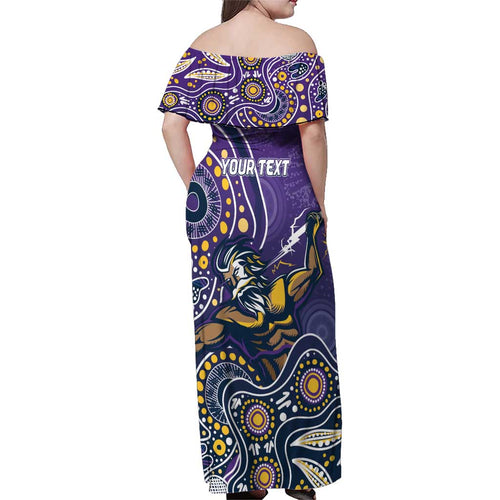 Personalised Storm Rugby Aboriginal Family Matching Off Shoulder Maxi Dress and Hawaiian Shirt 2024 GO Storms