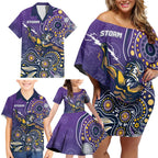Personalised Storm Rugby Aboriginal Family Matching Off Shoulder Short Dress and Hawaiian Shirt 2024 GO Storms