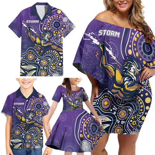 Personalised Storm Rugby Aboriginal Family Matching Off Shoulder Short Dress and Hawaiian Shirt 2024 GO Storms