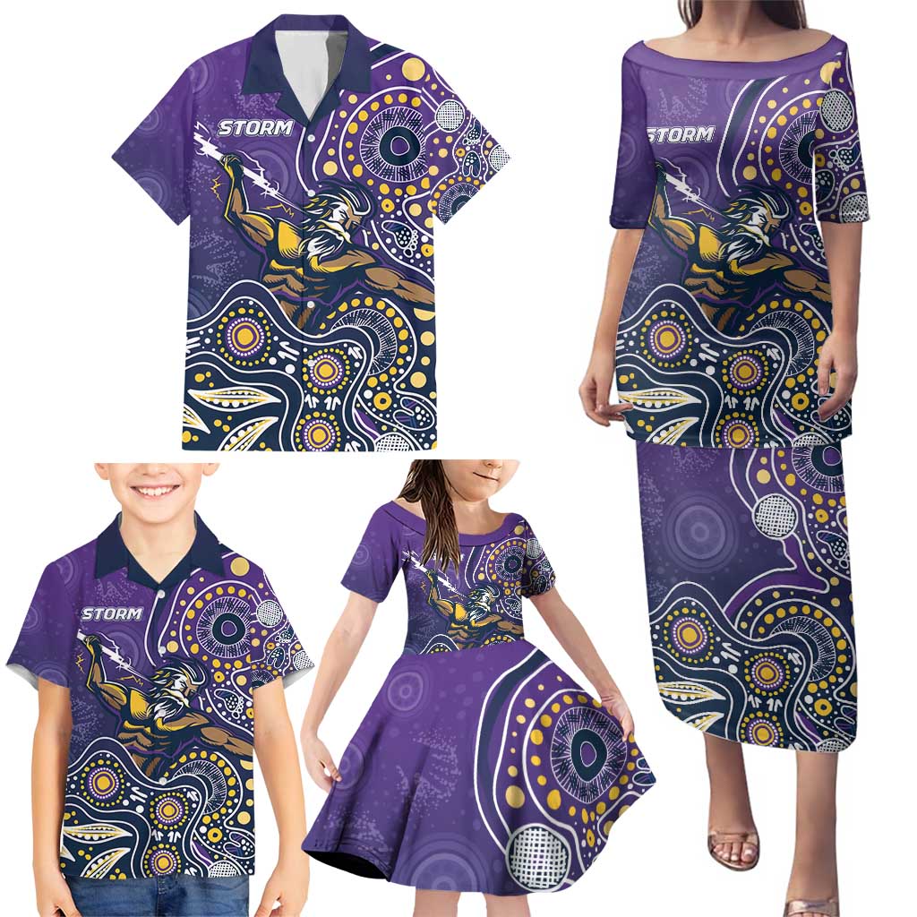 Personalised Storm Rugby Aboriginal Family Matching Puletasi and Hawaiian Shirt 2024 GO Storms
