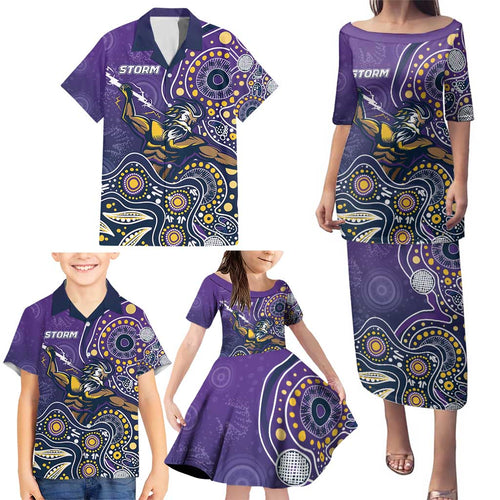 Personalised Storm Rugby Aboriginal Family Matching Puletasi and Hawaiian Shirt 2024 GO Storms