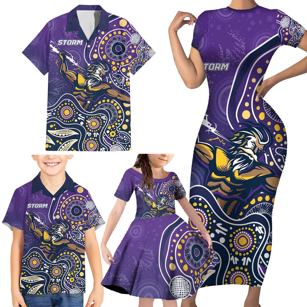 Personalised Storm Rugby Aboriginal Family Matching Short Sleeve Bodycon Dress and Hawaiian Shirt 2024 GO Storms