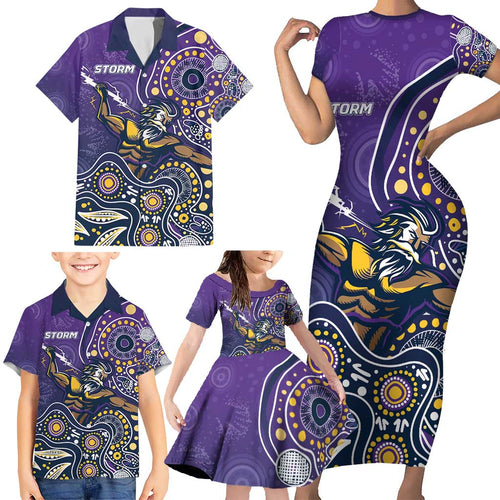 Personalised Storm Rugby Aboriginal Family Matching Short Sleeve Bodycon Dress and Hawaiian Shirt 2024 GO Storms