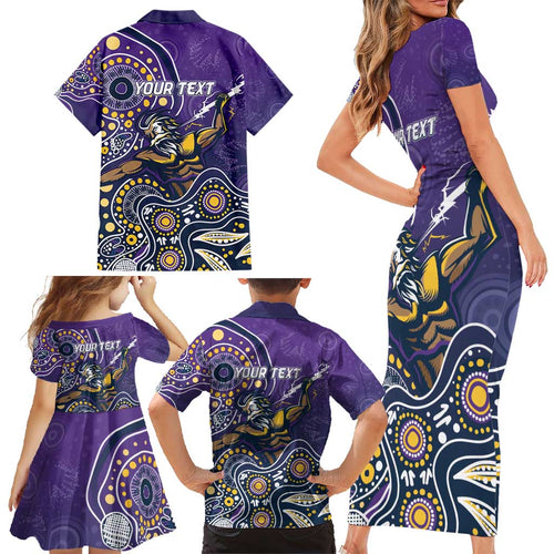Personalised Storm Rugby Aboriginal Family Matching Short Sleeve Bodycon Dress and Hawaiian Shirt 2024 GO Storms