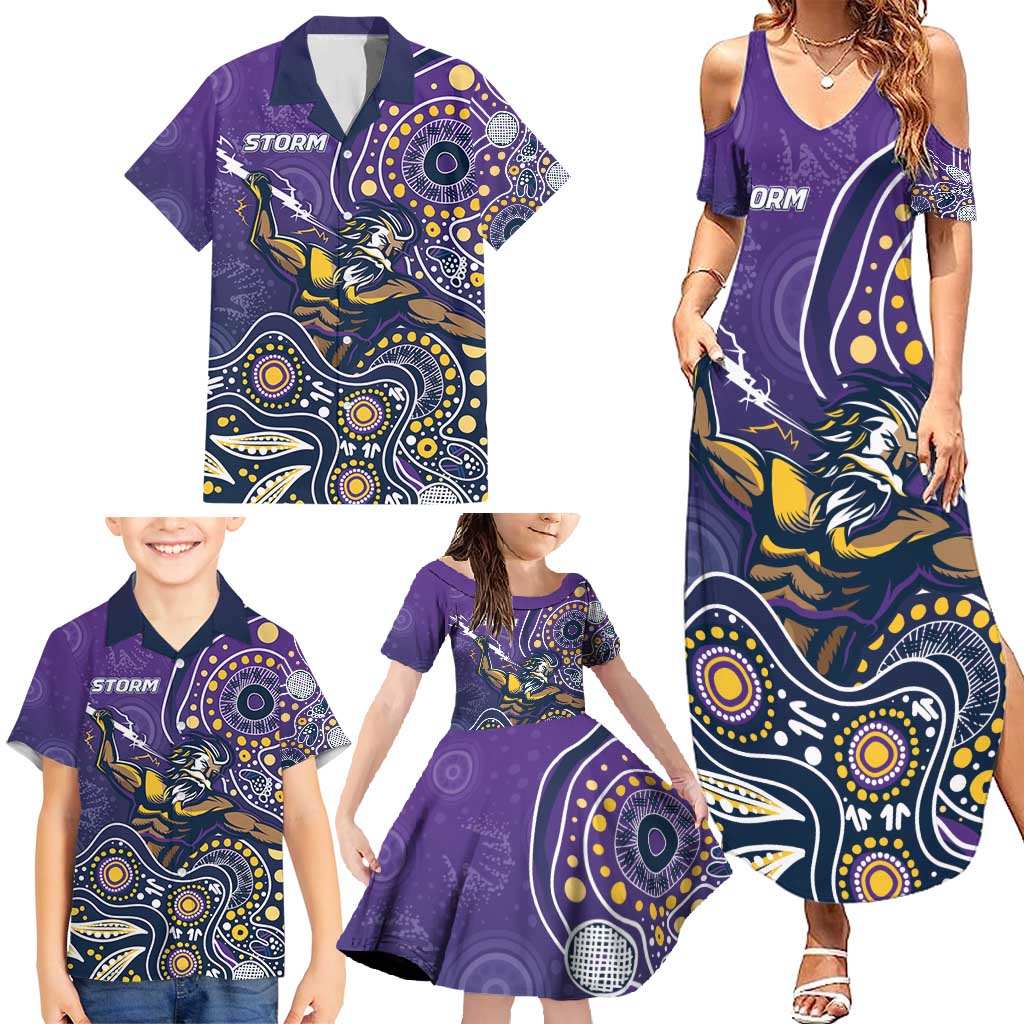 Personalised Storm Rugby Aboriginal Family Matching Summer Maxi Dress and Hawaiian Shirt 2024 GO Storms
