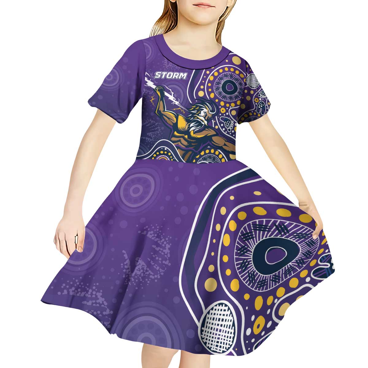Personalised Storm Rugby Aboriginal Kid Short Sleeve Dress 2024 GO Storms