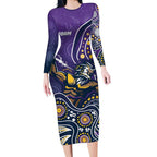 Personalised Storm Rugby Aboriginal Long Sleeve Bodycon Dress 2024 GO Storms