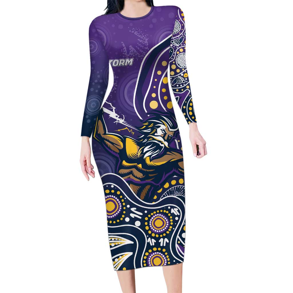 Personalised Storm Rugby Aboriginal Long Sleeve Bodycon Dress 2024 GO Storms