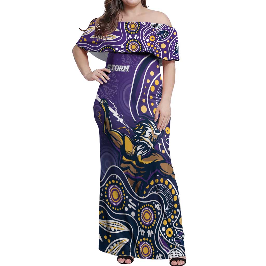 Personalised Storm Rugby Aboriginal Off Shoulder Maxi Dress 2024 GO Storms
