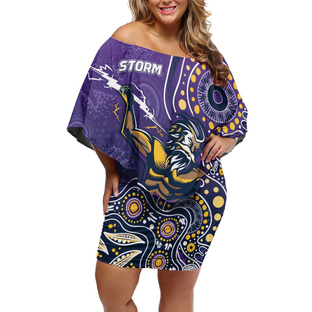Personalised Storm Rugby Aboriginal Off Shoulder Short Dress 2024 GO Storms