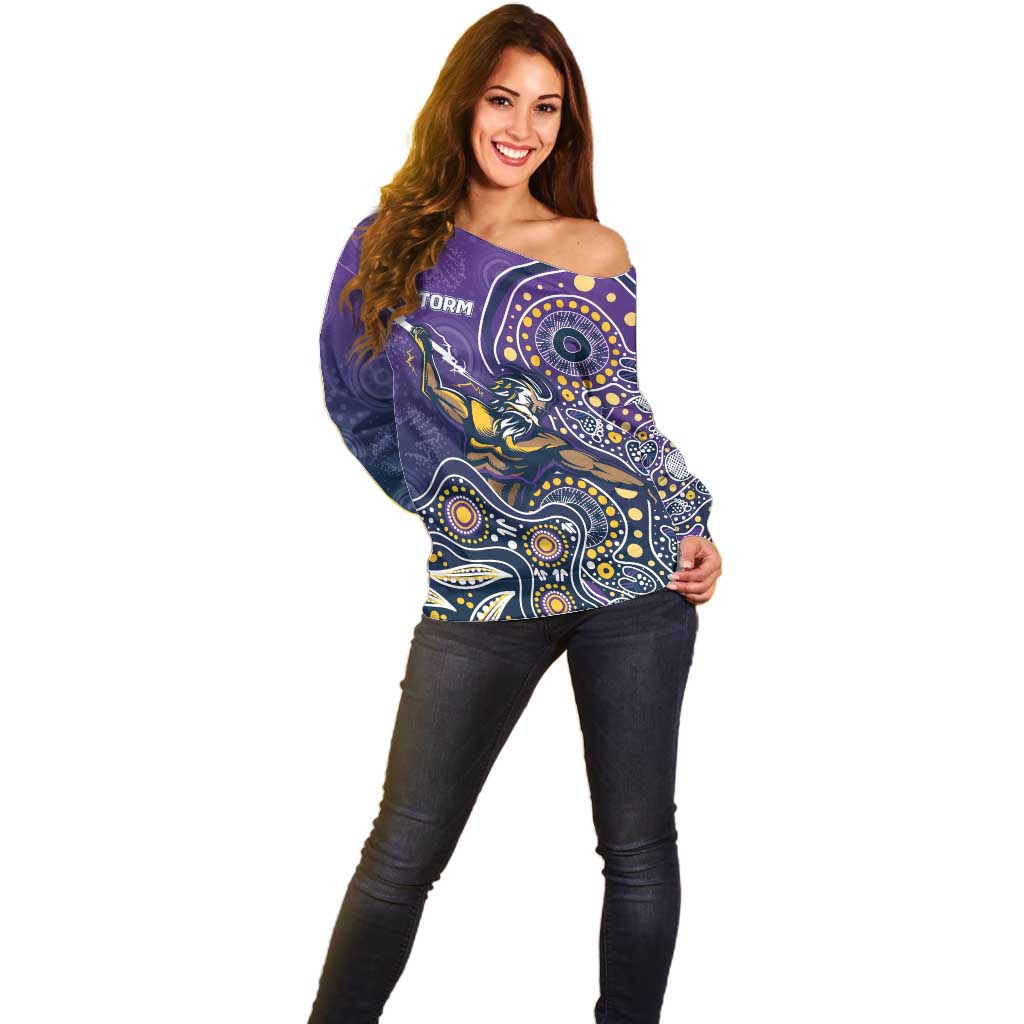 Personalised Storm Rugby Aboriginal Off Shoulder Sweater 2024 GO Storms